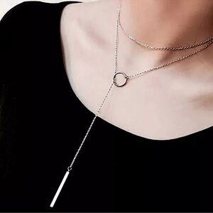 Y Lariat Sterling Silver Geometric Choker Necklace